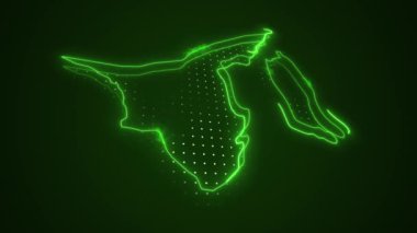 3 Boyutlu Hareketli Neon Kırmızı Brunei Haritası Kenar Kenarlıkları Döngü Arkaplanı