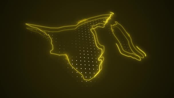 Pohybující Neonová Žlutá Brunejská Mapa Ohraničení Obrys Pozadí — Stock video
