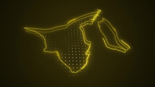 Boyutlu Hareketli Neon Sarı Brunei Haritası Kenar Kenarlıkları Çevre Çizgisi — Stok video