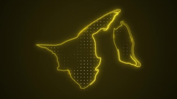 Перемещение Неоновый Желтый Бруней Карты Границы Контур Круг Фон — стоковое видео