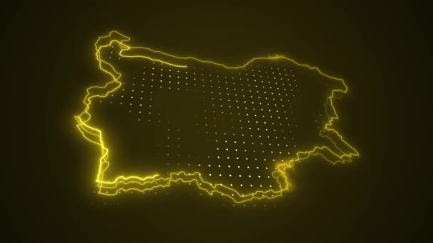 Moving Neon Yellow Bulgaria Mapa Granice Zarys Pętli Tło — Wideo stockowe