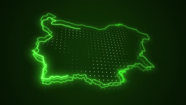 Bewegende Neon Green Bulgarije Kaart Grenzen Achtergrond Van Lus — Stockvideo