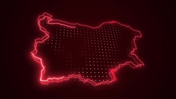 Flytta Neon Röd Bulgarien Karta Gränser Skissera Loop Bakgrund — Stockvideo