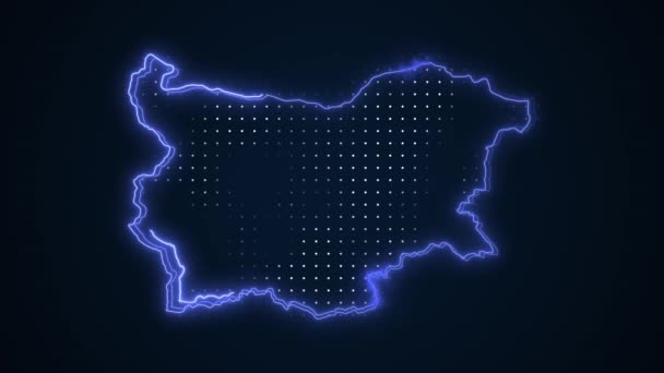 Flytta Neon Blå Bulgarien Karta Gränser Skiss Loop Bakgrund — Stockvideo