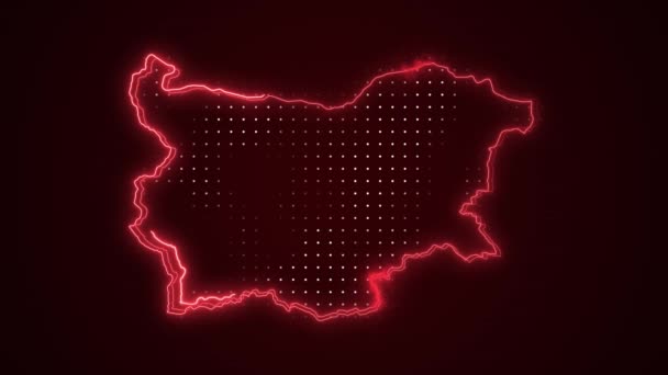Flytta Neon Röd Bulgarien Karta Gränser Skissera Loop Bakgrund — Stockvideo