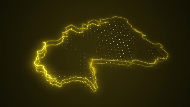 Moving Neon Yellow Burkina Faso Map Borders Outline Loop Background — Stock Video