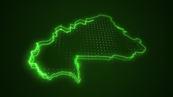 3D移動ネオングリーンブルキナファソ地図境界線ループ背景 — ストック動画