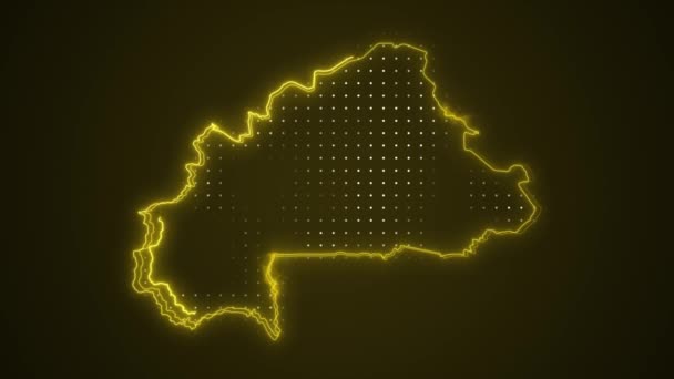 Moving Neon Yellow Burkina Faso Map Borders Outline Loop Background — Stock Video