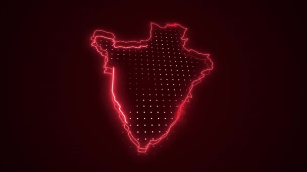 Moving Neon Czerwony Burundi Mapa Granice Zarys Pętli Tło — Wideo stockowe