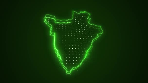 Pohybující Neon Zelená Burundi Mapa Ohraničení Obrys Smyčka Pozadí — Stock video