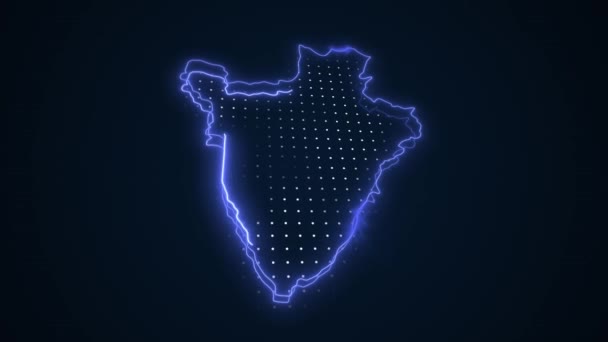 Bewegende Neon Blue Burundi Kaart Grenzen Achtergrond Van Lus — Stockvideo
