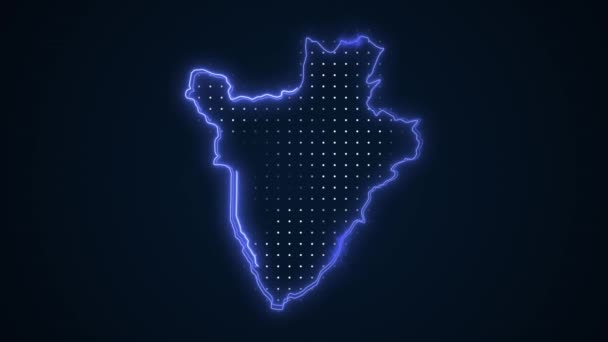 Moving Neon Blue Burundi Map Borders Outline Loop Hintergrund — Stockvideo