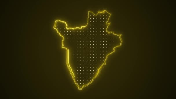 Movendo Neon Amarelo Burundi Mapa Fronteiras Esboço Loop Fundo — Vídeo de Stock