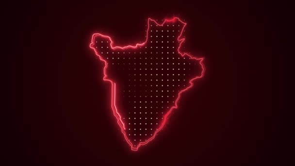 Bewegende Neon Red Burundi Map Borders Outline Loop Achtergrond — Stockvideo