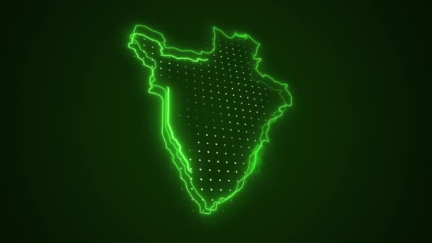 Bewegende Neon Green Burundi Map Borders Outline Loop Achtergrond — Stockvideo