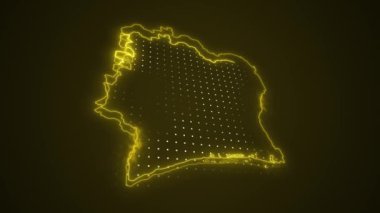 3D Taşıyıcı Neon Sarı Fildişi Sahil Haritası Kenar Kenarlıkları Çevre Çizgisi Arkaplanı