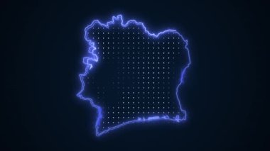 3 Boyutlu Hareketli Neon Mavi Fildişi Sahil Haritası Kenar Kenarlıkları Çevre Çizelgesi Arkaplanı