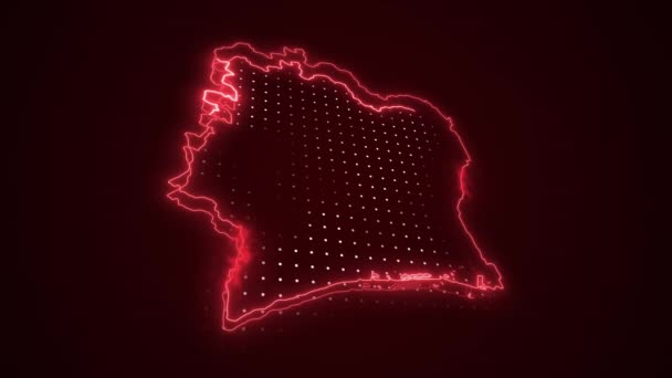 Moving Neon Red Ivory Wybrzeże Mapa Granice Zarys Pętli Tło — Wideo stockowe