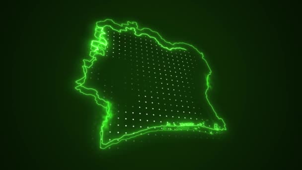 Flytta Neon Grön Elfenbenskusten Karta Gränser Skiss Loop Bakgrund — Stockvideo