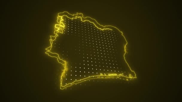 Flytta Neon Gul Elfenbenskusten Karta Gränser Skiss Loop Bakgrund — Stockvideo