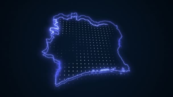 Flytta Neon Blå Elfenbenskusten Karta Gränser Skiss Loop Bakgrund — Stockvideo