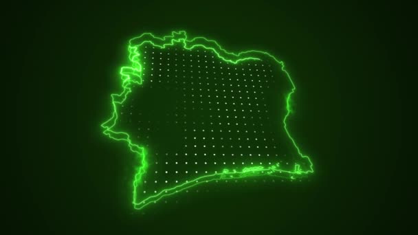 Flytning Neon Green Elfenbenskysten Map Grænser Outline Loop Baggrund – Stock-video
