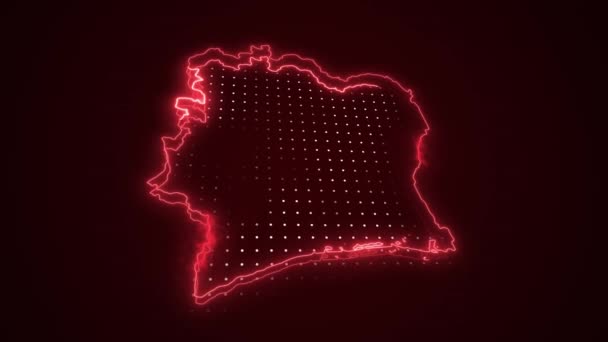 Μετακίνηση Νέον Red Ακτή Ελεφαντοστού Χάρτης Σύνορα Περίγραμμα Βρόχο Φόντο — Αρχείο Βίντεο