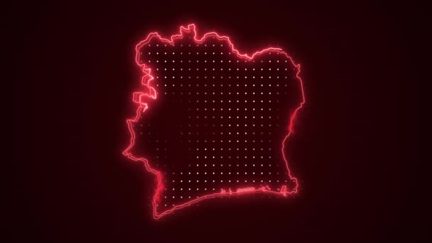 Flytta Neon Röda Elfenbenskusten Karta Gränser Skiss Loop Bakgrund — Stockvideo