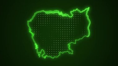 3 Boyutlu Hareketli Neon Yeşil Kamboçya Verde Haritası Kenar Kenarlıkları Çevre Çizelgesi Arkaplanı