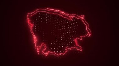 3 Boyutlu Hareketli Neon Kırmızı Kamboçya Verde Haritası Kenar Kenarlıkları Çevre Çizgisi Arkaplanı