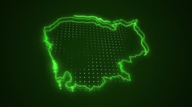 3 Boyutlu Hareketli Neon Yeşil Kamboçya Verde Haritası Kenar Kenarlıkları Çevre Çizelgesi Arkaplanı