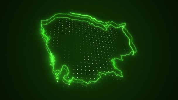 Pohybující Neon Zelená Kambodža Verde Mapa Ohraničení Obrys Smyčka Pozadí — Stock video