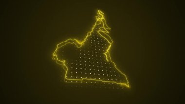 3 Boyutlu Hareketli Neon Sarı Kamerun Verde Haritası Kenar Kenarlıklarının Döngü Arkaplanı