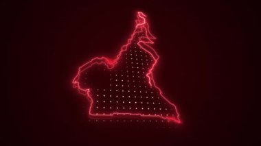 3 Boyutlu Hareketli Neon Kırmızı Kamerun Verde Haritası Kenar Kenarlıklarının Döngüsü Arkaplanı