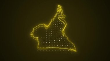 3 Boyutlu Hareketli Neon Sarı Kamerun Verde Haritası Kenar Kenarlıklarının Döngü Arkaplanı