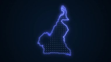 3D Hareketli Neon Mavi Kamerun Verde Haritası Kenar Kenarlıkları Çevre Çizgisi Arkaplanı