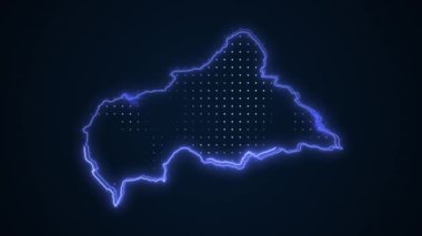 3D Hareketli Neon Mavi Orta Afrika Cumhuriyeti Haritası Çevre Çizgisi Döngüsü Arkaplanı