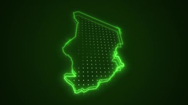3 Boyutlu Hareketli Neon Yeşil Çad Verde Harita Kenarlıkları Çevre Çizgisi Arkaplanı
