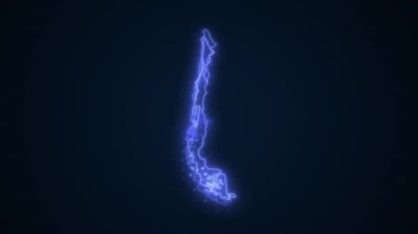 3D Hareketli Neon Mavi Şili Haritası Kenar Kenarlıkları Çevre Çizgisi Arkaplanı