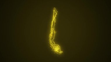 3 Boyutlu Hareketli Neon Sarı Şili Haritası Kenar Kenarlıkları Çevre Çizgisi Arkaplanı