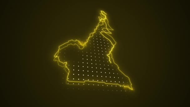 Bewegende Neon Geel Kameroen Verde Kaart Borders Outline Loop Achtergrond — Stockvideo
