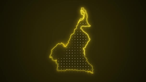 3D移动霓虹灯黄色喀麦隆地图边界轮廓背景 — 图库视频影像