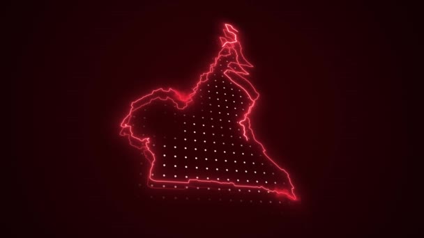Flytta Neon Röd Kamerun Verde Karta Gränser Disposition Loop Bakgrund — Stockvideo