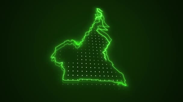 Moving Neon Zielony Kamerun Verde Mapa Granice Zarys Pętli Tło — Wideo stockowe