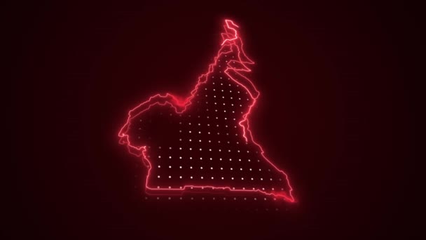 Moving Neon Czerwony Kamerun Verde Mapa Granice Zarys Pętli Tło — Wideo stockowe