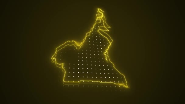3D移动霓虹灯黄色喀麦隆地图边界轮廓背景 — 图库视频影像