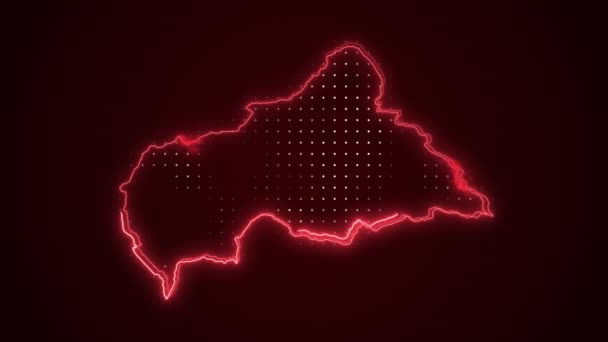 Moving Neon Czerwony Republika Środkowoafrykańska Mapa Granice Zarys Pętli Tło — Wideo stockowe