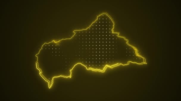 Movendo Neon Amarelo República Centro Africana Mapa Fronteiras Esboço Loop — Vídeo de Stock