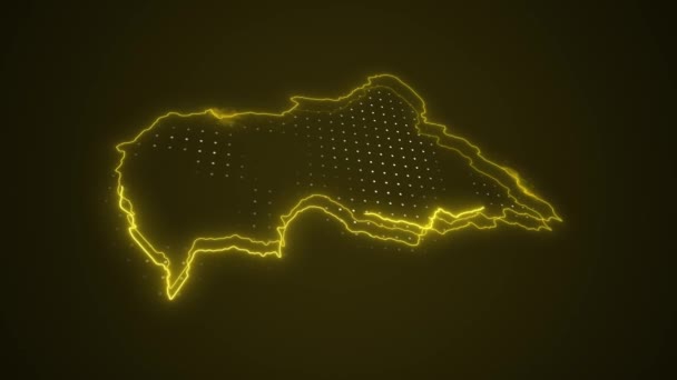 Moving Neon Yellow Repubblica Centrafricana Mappa Confini Contorno Loop Sfondo — Video Stock