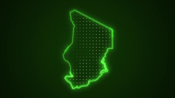 Posun Neonově Zelené Čad Verde Mapa Ohraničení Obrysu Smyčka Pozadí — Stock video
